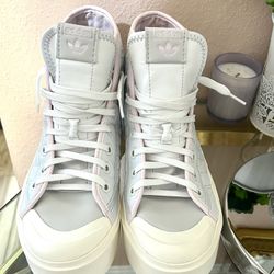 Adidas Nizza Leather High-Top Platform Sneakers White and Light Pink Size 8.5