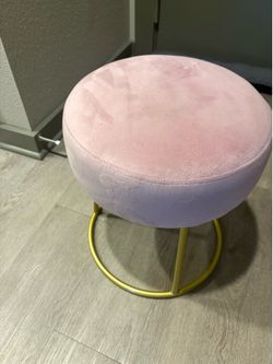 Pink Velvet Ottoman Stool with Gold Base
