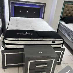 $10 Down Ashley LED Bedroom Set Queen/King Bed Dresser Nightstand and Mirror Lodanna