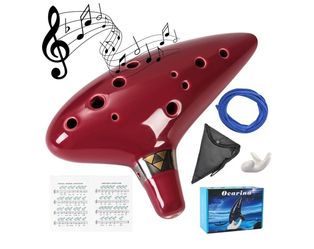 Mulucky 12 Hole Ocarina Alto C Natural Clay Red 12-Hole Alto C: Handcrafted from natural clay in elegant red. Complete gift box includes handy accesso