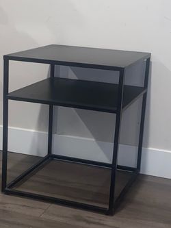 Modern Black Metal End/Nightstand Table with Convenient Open Middle Self and Space for Storage Basket at the Bottom 20”x20” H24”