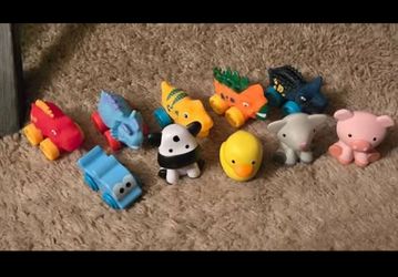 Roaring Riders plastic dinosaur cars, Wooden Whale car and Farm Animals