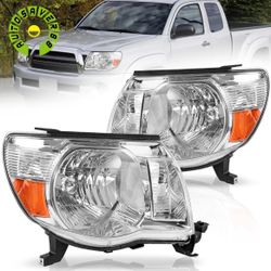 Headlights For 2005-2011 Toyota Tacoma Headlamps 05-11 Chrome Housing Left+Right