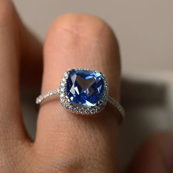 "Classic Square Royal Blue Gemstone Zircon Thin Rings for Women, EVGG1220
 
 