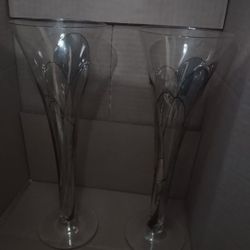 Two Very Nice Champagne Flute Hand-painted Glasses From Romania