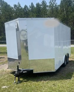 White Enclosed Cargo Trailer Tandem Axle