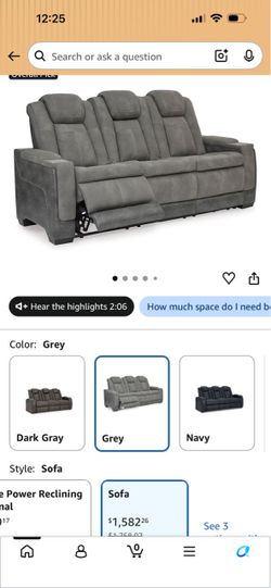 Signature Design By Ashley Faux Leather Power Reclining Sofa, Slate