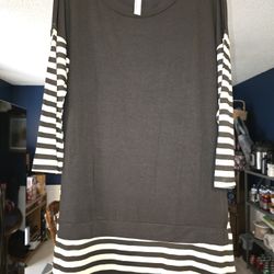 Long Sleeve black Tunic With Striped Sleeves New Without Tags