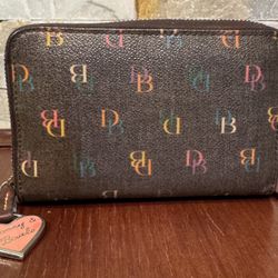 Vintage Dooney & Bourke Rainbow Zip Around Wallet Black/Grayish Colorful Logo