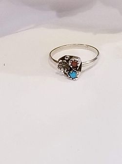 Vintage Dainty Sterling Turquoise and Coral Ring