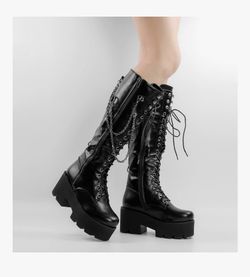 Platform Goth Punk Combat Boots With Chains Women’s Size 9.5
