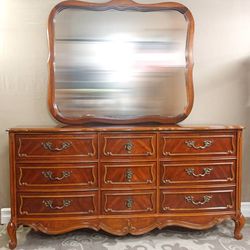French Provincial Solid Cherry 9 Drawer Dresser with Mirror - Delivered
