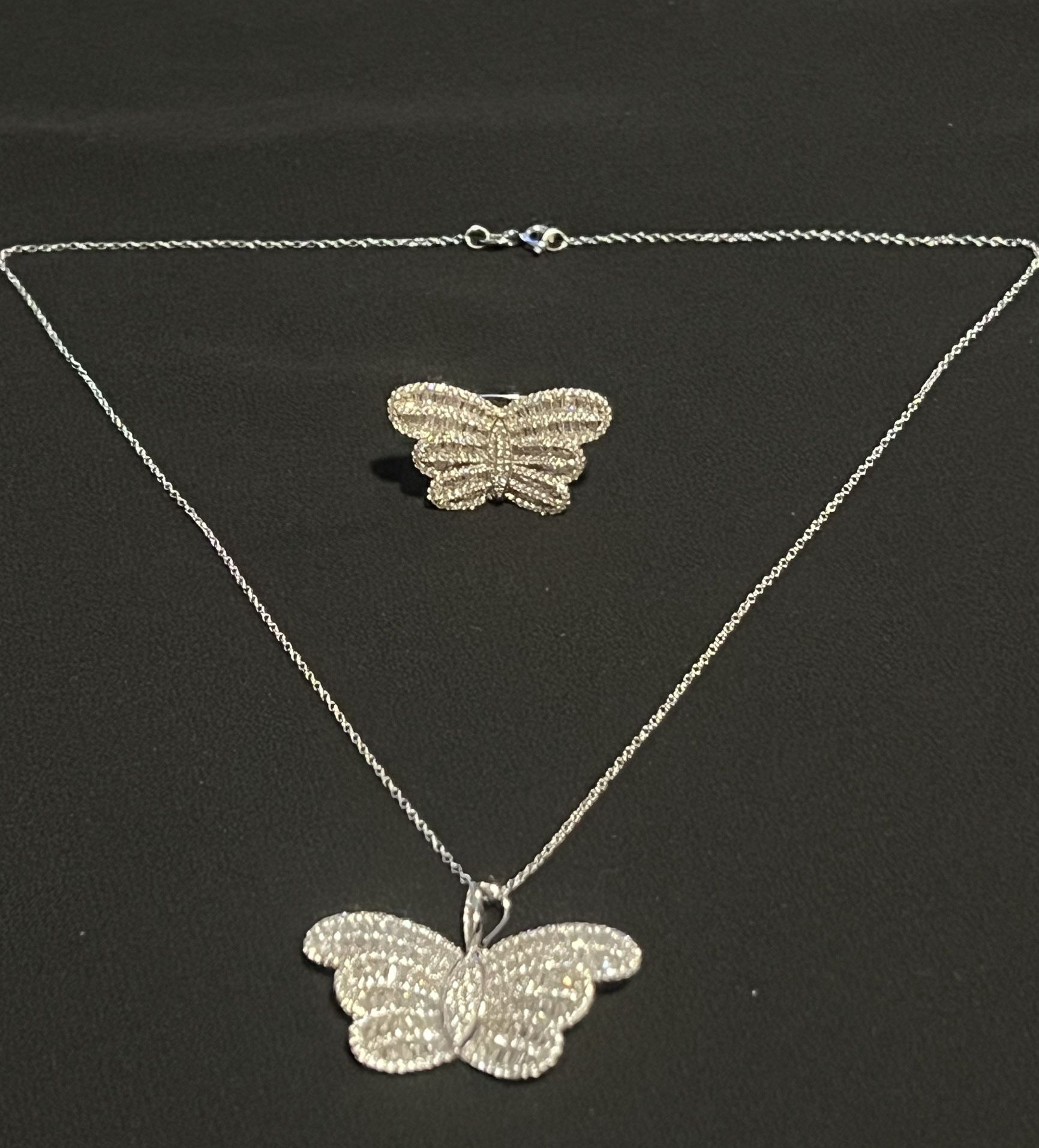 Bella Luce White CZ, Rhodium over Sterling Silver Butterfly Ring & Necklace  Beautiful 
