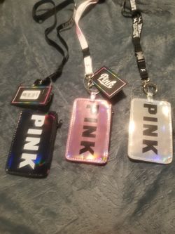 3 PINK ID CREDIT CARD COIN LANYARD
