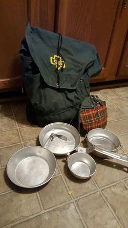 Girl Scout backpack and mess kit