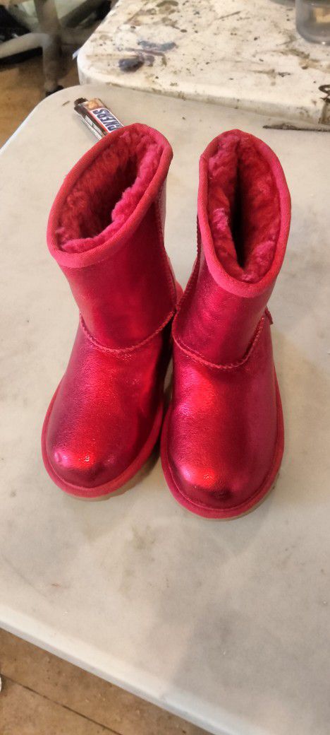 Red Metallic Ugg Boots Size 13 Girls