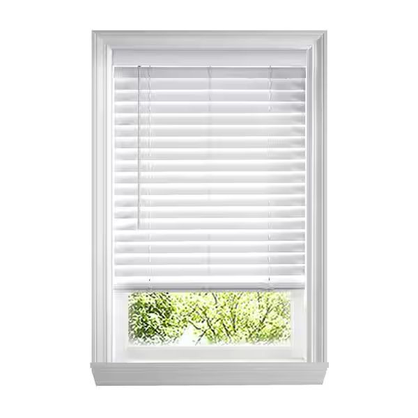 White Cordless Faux Wood Blinds for Windows with 2 in. Slats - 48.5 in. W x 48 in. L