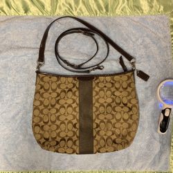 Coach F29941 Jacquard Signature Stripe Hobo Purse Handbag Khaki 