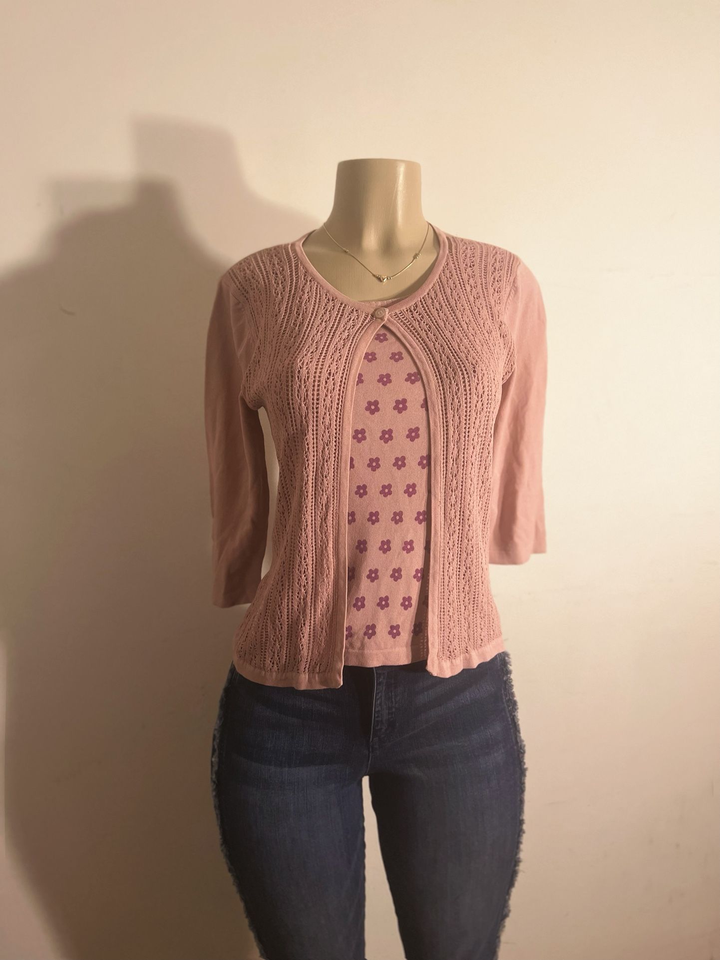 2-Piece Attached Blouse Cardigan Set