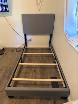 Gray Upholstered Platform Bed Frame – Full Size $75 OBO