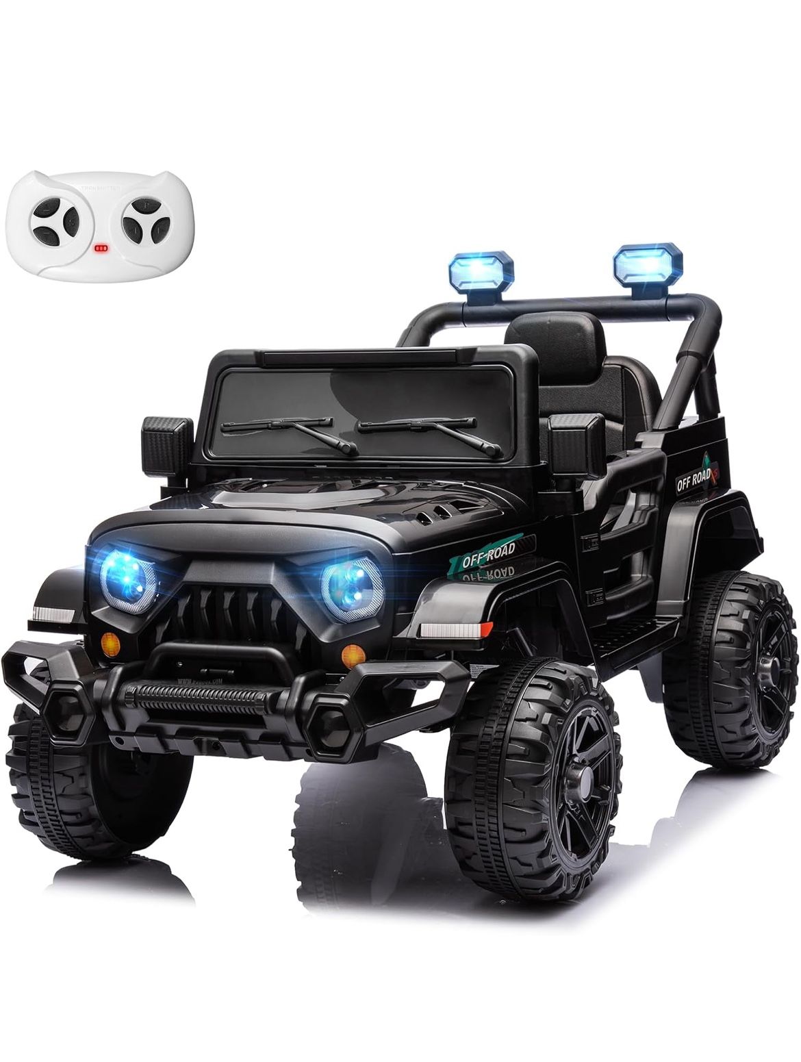 12V Kids Electric Ride on Truck Car Remote Control, Twin 35W Motors 3.5MPH Max Speed, Bluetooth USB Music Player, 4 Wheels Suspension LED Lights Safet