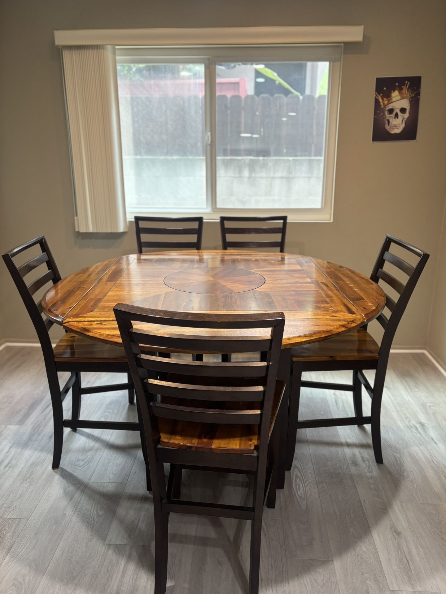 Solid Wood Kitchen Table + 5 Chairs w/ Lazy Susan