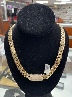 Gold Cuban Link Chain Necklace with Diamond Clasp