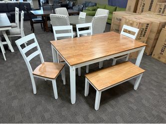 White and oak wood table set