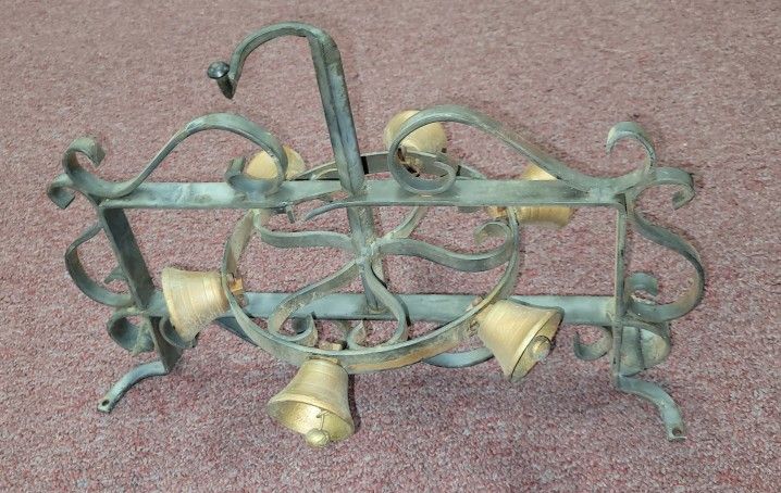 Antique Wrought Iron Rotary Door Bell / Chime with 6 Brass Bells