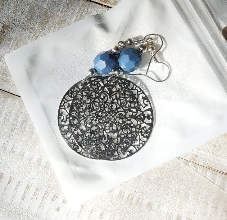 Vintage Silver Big Round Retro Flower Earrings