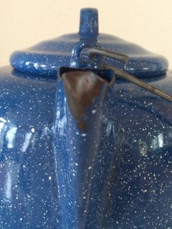 Small Enamel Speckled Blue and White Coffee Pot Camping Coffee Pot