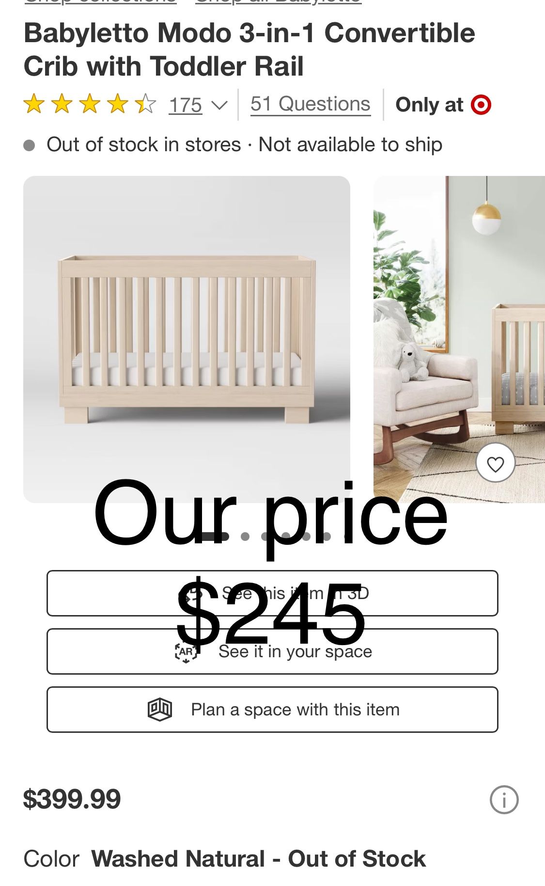 Babyletto Modo 3-in-1 Convertible Crib with Toddler Rail