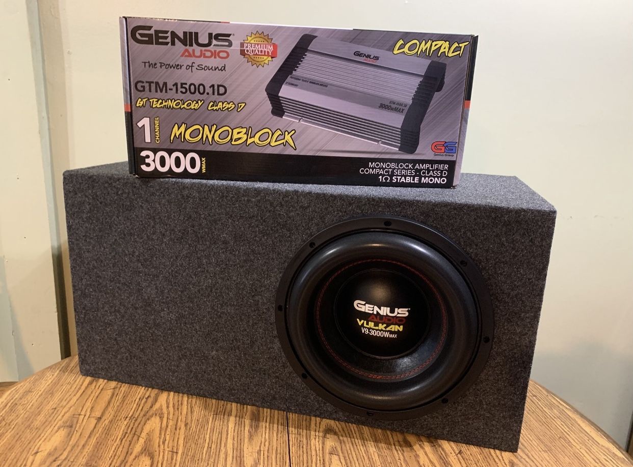 Brand New 12” Genius Audio 3000w Amplifier Subwoofer + New Slot Port Enclosure