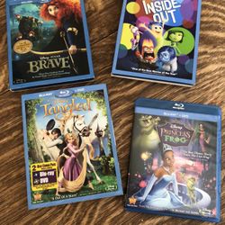 Disney movies (4) DVDs “Brave”, “Inside Out”, “ The Princess. and the Frog”, “Tangled”