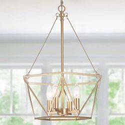 Uolfin Modern Gold Dining Room Chandelier, Quinn 4-Light Farmhouse Cage Bedroom Chandelier Pendant Lighting