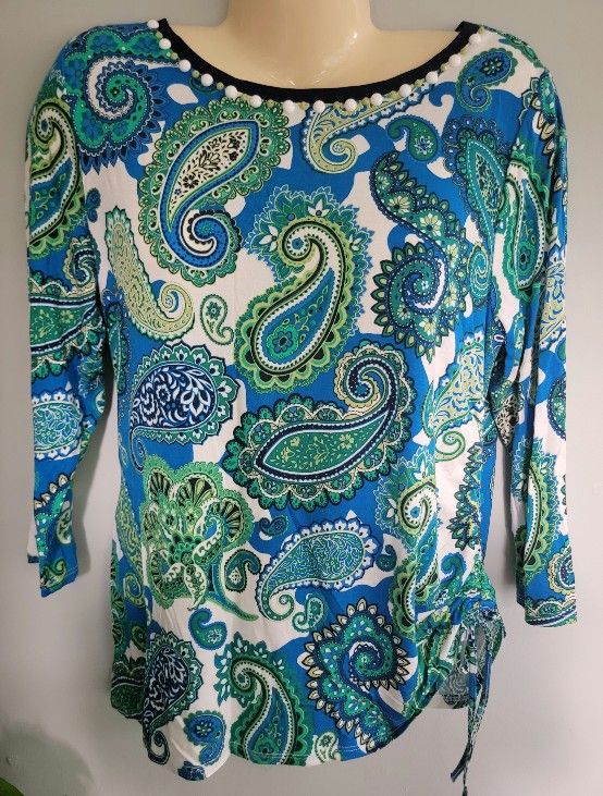 Ruby Rd Beaded Paisley Top Med Paisley Blue Green