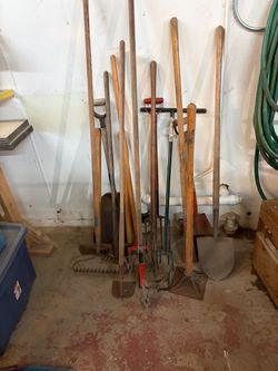 Lot of Garden Tools Shovels Rakes Forks
