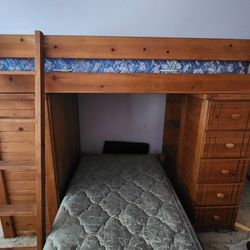 Wooden Bunk Bed With Desk