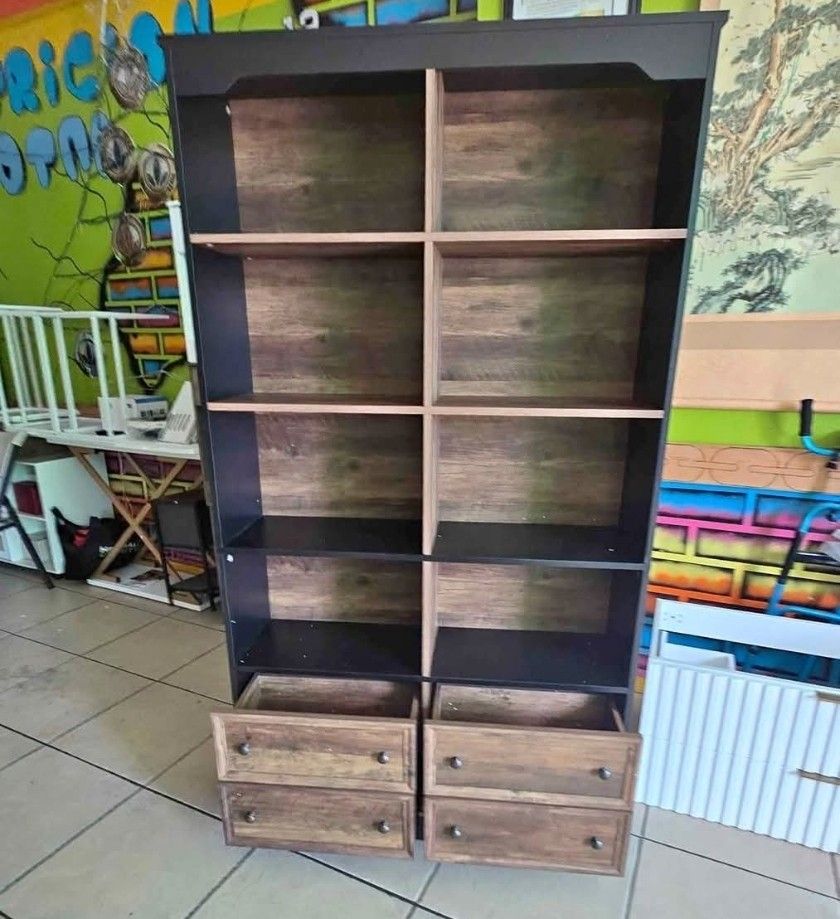 FINETONES 71" Tall Bookshelf with 4 Drawers, 6-Tier Double Wide Bookshelf and Bookcase with Storage,