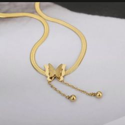 Luxury jewelry stainless steel Real gold plated Color retention Butterfly pendant fashion Snake bone chain necklace for women