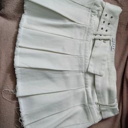White Jean Stretchy Ruffled Skirt 