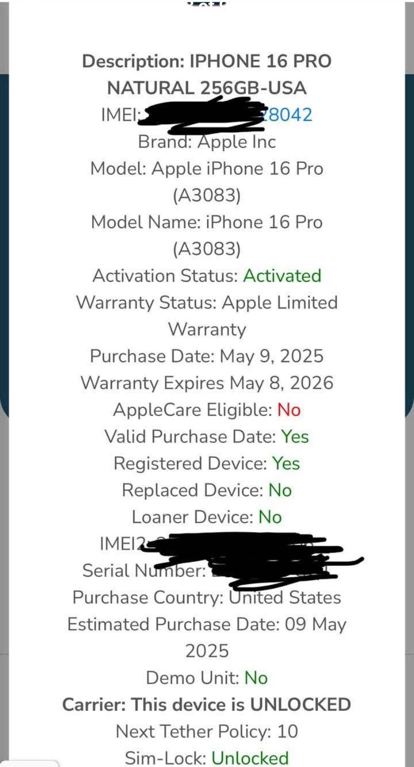 iPhone 16 Pro unlocked 256gb