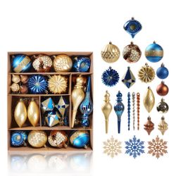 70pcs Christmas Ornaments Set Golden And Blue Set