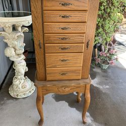 Vintage Wooden Large Freestanding Powell Jewelry Armoire with Mirror