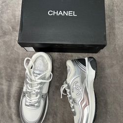 Chanel Fabric Laminated Calfskin Stretch CC Sneakers