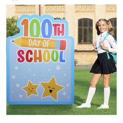 5 Feet 100th Day of School Cardboard Cutout Stand-up Life-Size Back-to-School Party Decoration Backdrop Photo Props for 100 Days of School Celebration