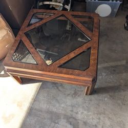 Antique Wood & Glass Coffee Table 