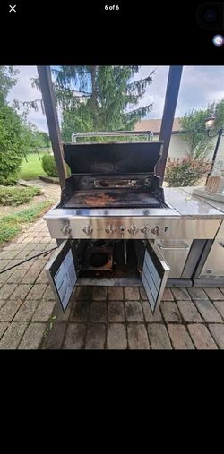Outdoor Kitchen Granite Counter Propane Grill Set with Griddle Insert, Sink, Mini Fridge, Burners &..