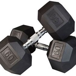 PAIR OF 60 POUND RUBBER DUMBBELLS 2