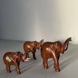 Lot of 3 Vintage Carved Wood Elephants, Trunk Up pakistan Elephant Figurines